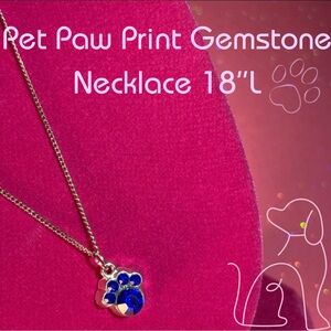 Pets Paw Print Necklace Sterling Silver Blue Rhinestone Puppy Dogs Bedazzled Y2K